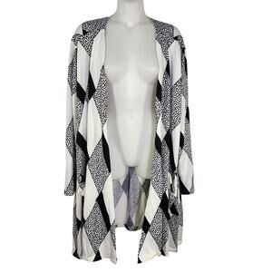 LuLaRoe Caroline Cardigan Sweater Women 3X Black White Open Pockets Diamond Dots